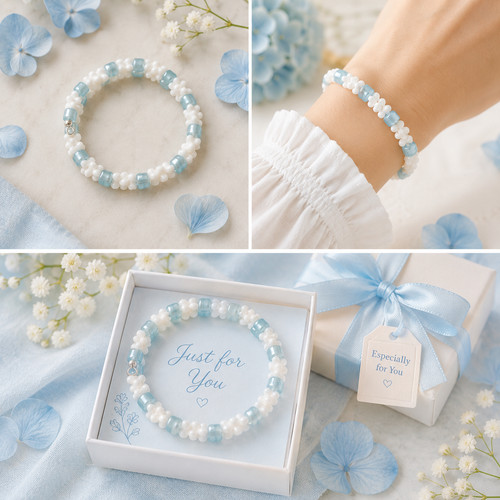 White light blue beaded - &,