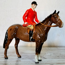 Beswick Huntsman on Standing Bay Brown Horse Rare Early Gloss Model No. 1501 Vgc