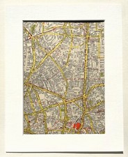 Antique 1960s London Map - Mounted - HIGHBURY ISLINGTON SHOREDITCH FINSBURY