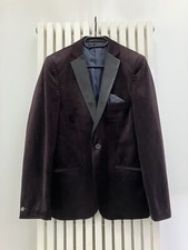 French Connection Velvet Check Burgundy Red Suit Jacket Blazer Size S - New