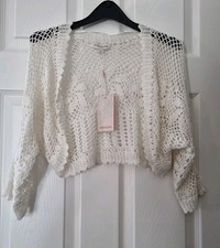 Monsoon Shrug Bolero Crochet Cardigan Size Medium 12 14 Ivory Cream New BNWT 