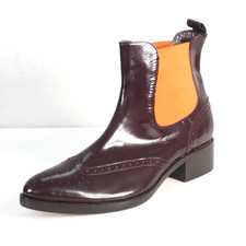 Asos Chelsea Boots Burgundy Polished Leather Brogue Detail Orange Panel UK 7