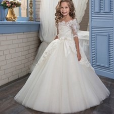 Princess Half Sleeve Lace Flower Girl Dresses Kids Holy Wedding Communion Gown