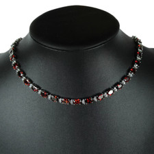WHITE GOLD FINISH Created Diamond Oval Cut Red Ruby Necklace