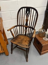 19thC Ash & Elm Windsor armchair - spindles turned supports solid sturdy