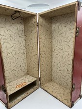 Antique Cass Toys Red/White Metal  17" x 7" x 8 "Doll & Wardrobe Trunk Carrying