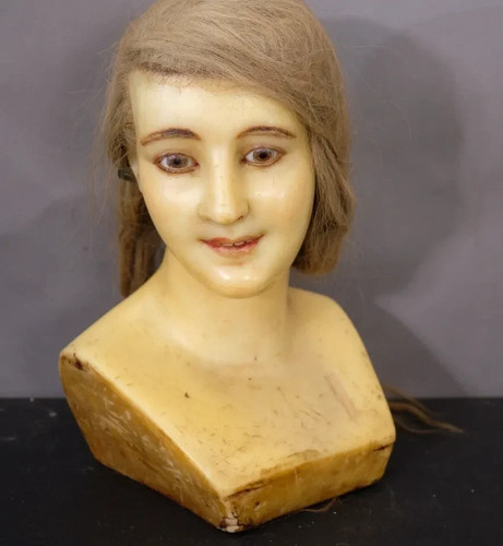 Antique wax mannequin head - mannequin,