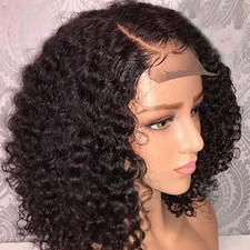 Short Curly Wig Black Short Deep Wave Lace Front Wig For Daily Use
