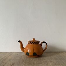 Vintage Orange Black Chequered Enamel Tea Pot Kettle Kitchenalia Decor Planter