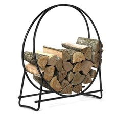 40-Inch Firewood Log Rack Hoop Tubular Steel Wood Storage Holder black