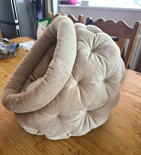 Grey plush donut cat - plush, bed