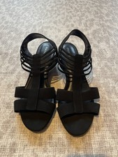 Ladies GRACELAND Black Heeled Strappy Pull-On Sandals, Size 7.5
