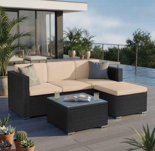 Black beige rattan garden - black, pe