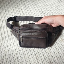 New Unisex Brown Genuine Leather Bum / Shoulder Bag, 7 Zip Pockets, Adjustable