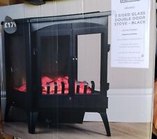 3 Sided Glass Double Doored Electric Stove, Black, Dunelm, RRP £179