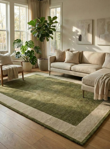 Hand tufted olive green wool - olive,
