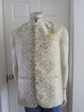 Sultan Eid party Wedding Waistcoat Nehru jacket Banarsi Indian Asian Gold Size44
