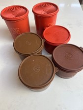 6x 1970s vintage tupperware containers & lids, job lot, well used, great colour