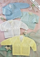 (BC9)BABY CARDIGAN KNITTING PATTERN CREW & V-NECK DAISY MOTIF OPTIONAL 12" - 18"