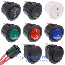 Round Rocker Switch + Harness illuminated Car Dash Boat Van 12V