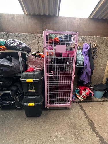Pink horse tack locker with