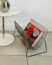 Vintage 80s Postmodern Metal Grid Magazine Rack 