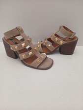 NEW M&S Gladiator Leather Block Heel Sandals Size 8 Elasticated Strap 3.5" Heel.