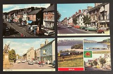 4 Vintage 1970’s Gwynedd postcards BALA HIGH STREET Shops Old Cars & Lorries