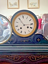 Outstanding Antique Slate Drum Head Chiming Mantle Clock in Full Working Order