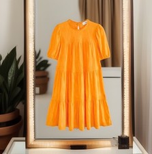 NEW NEXT Size 10 Mango Orange Jersey Embroidered Short Summer Dress Holiday