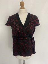 Monsoon UK 14 Wrap Top Red Silk Floral Embroidered Beaded Y2K