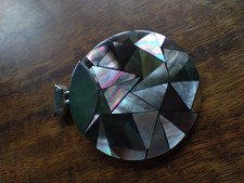 Striking Italian Mosaic Abalone Shell Pendant With 925 Silver Bale And Top Piece