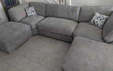 Bishop Grey Large U-Shape Sofa Alaska Fabric Fullback or Scatter Back 5 Seater