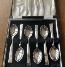 6 Vintage Silver Plated Angora Tea / Coffee Spoons In Original Case