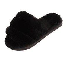 Ladies Fluffy Sliders Mules Girls Women Fur Open Toe Slippers Furry Shoes Size