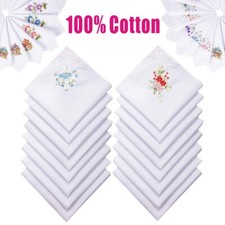 6/12Pcs Ladies Handkerchiefs 100% Cotton Hankies Flower Corner Embroidered Lace