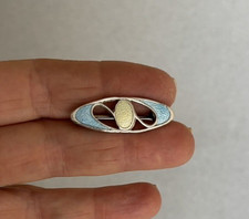 Small ANTIQUE ART NOUVEAU STERLING SILVER GUILLOCHE ENAMEL BROOCH blue