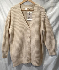 John Lewis Womens AND/OR Alex Textured Chunky Knit Cream Cardigan, Sz UK 12