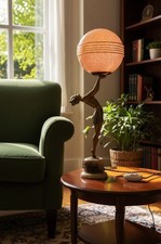 Figural lamp art eco dancer gilt spelter vintage globe shade C-1930s marble base