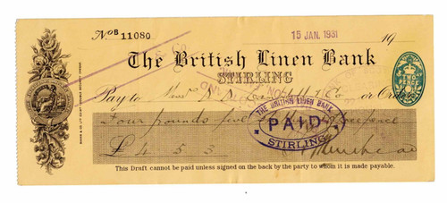 The british linen bank - bank, cheque