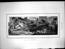 Original Old Antique Print Siesta L Alma Tadema Exhibition Royal Academy 1873