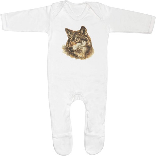 Wolf portrait baby sleepsuit - portrait',