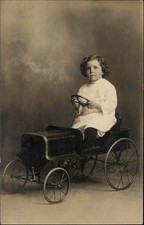 Little Girl Driving TOY PEDAL CAR Gender Roles Girl Driver Antique RPPC