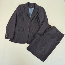 DEBENHAMS Suit 12 14 Navy Women's Trouser Jacket Pinstripe Tailored 