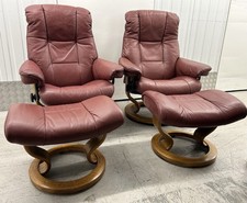 Ekornes Stressless Mayfair Wine Leather Recliner Chairs & Stools SMALL size 