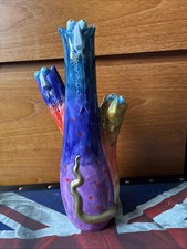 (RARE) Joy Cats Truro Galleries Pottery Hand Painted 25cm Triple Bud Vase