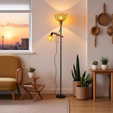 Boho Floor Lamp with Woven