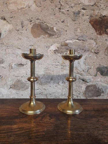 Antique brass candlesticks - brass,