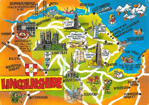 Map postcard lincolnshire - map,