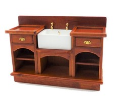 Dolls House Walnut Victorian Belfast Sink Unit 1:12 Miniature Kitchen Furniture 